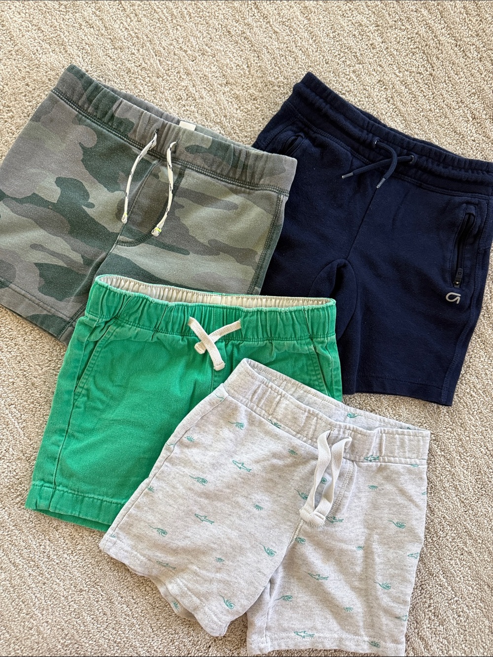 Kids Cotton Pull-On bundle Shorts - Green, Navy, Camo, Heather Gray